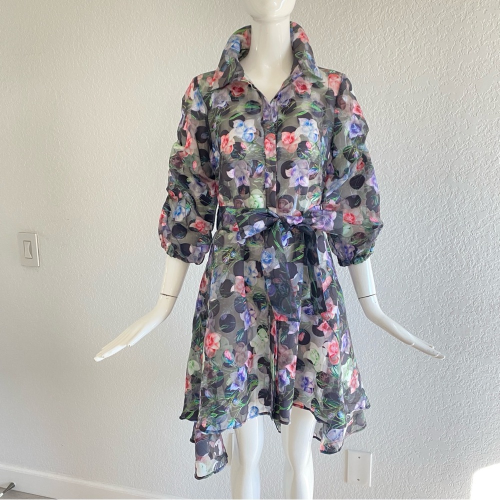 Floral Sheer Dress with Belt